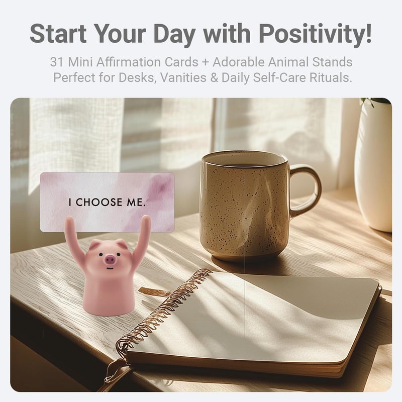ZEARPT Affirmation Card Deck for Women, Self Care Gift, Positive Affirmation Cards with Holder, Gift for Her, Daughter, Niece, Sister, Daily Affirmations, Midlife Manifestation Gift (Pink - Pig) - Image 2